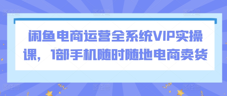 闲鱼电商运营全系统VIP实操课，1部手机随时随地电商卖货-婷好网络资源库