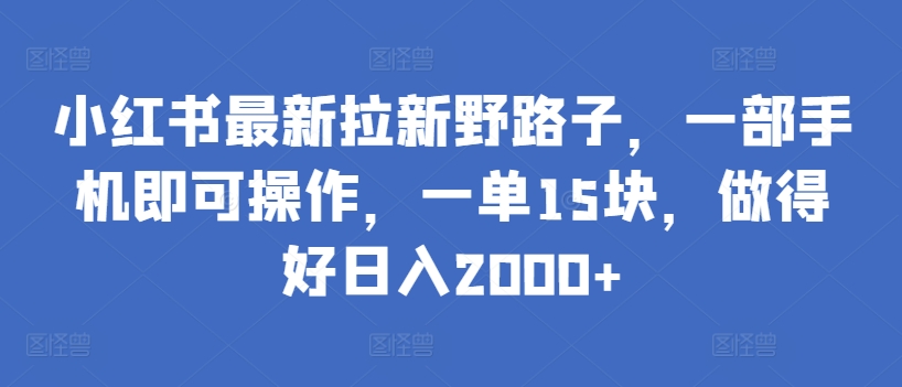 小红书最新拉新野路子，一部手机即可操作，一单15块，做得好日入2000+【揭秘】-婷好网络资源库