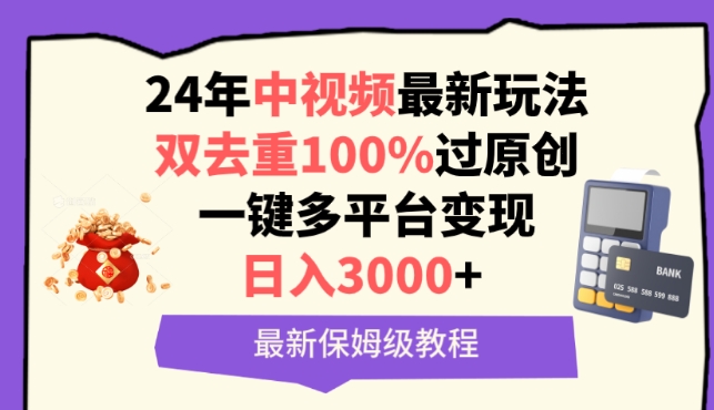 中视频24年最新玩法，双去重100%过原创，一键多平台变现，日入3000+ 保姆级教程【揭秘】-婷好网络资源库