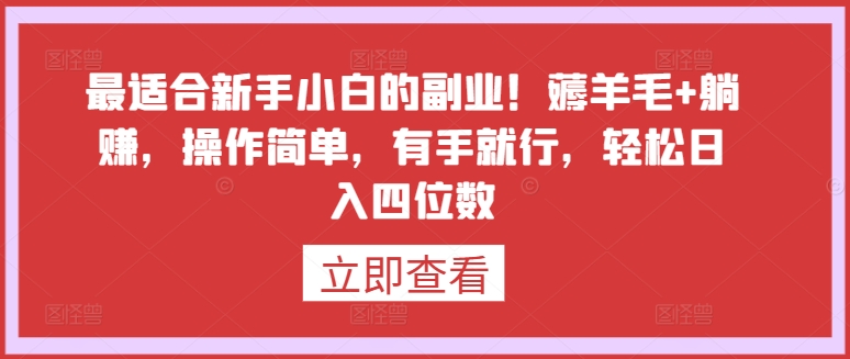 最适合新手小白的副业！薅羊毛+躺赚，操作简单，有手就行，轻松日入四位数【揭秘】-婷好网络资源库