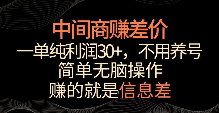 中间商赚差价，一单纯利润30+，简单无脑操作，赚的就是信息差，轻轻松松日入1000+【揭秘】-婷好网络资源库