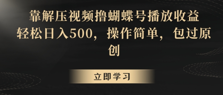 靠解压视频撸蝴蝶号播放收益，轻松日入500，操作简单，包过原创【揭秘】-婷好网络资源库