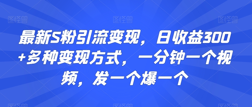 最新S粉引流变现，日收益300+多种变现方式，一分钟一个视频，发一个爆一个【揭秘】-婷好网络资源库