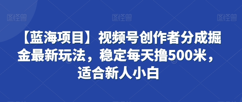 【蓝海项目】视频号创作者分成掘金最新玩法，稳定每天撸500米，适合新人小白【揭秘】-婷好网络资源库