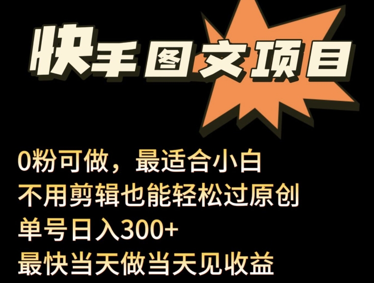 24年最新快手图文带货项目，零粉可做，不用剪辑轻松过原创单号轻松日入300+【揭秘】-婷好网络资源库