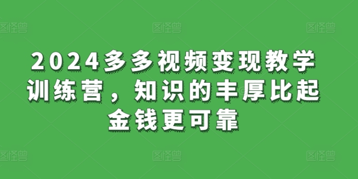 2024多多视频变现教学训练营，知识的丰厚比起金钱更可靠-婷好网络资源库