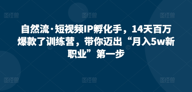 自然流·短视频IP孵化手，14天百万爆款了训练营，带你迈出“月入5w新职业”第一步-婷好网络资源库