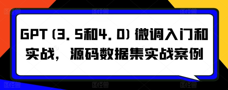 GPT(3.5和4.0)微调入门和实战，源码数据集实战案例-婷好网络资源库