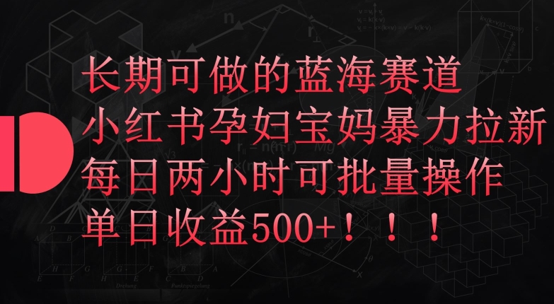 长期可做的蓝海赛道，小红书孕妇宝妈暴力拉新玩法，每日两小时可批量操作，单日收益500+【揭秘】-婷好网络资源库