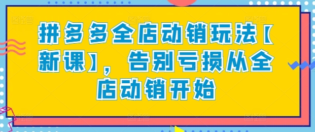 拼多多全店动销玩法【新课】，告别亏损从全店动销开始-婷好网络资源库