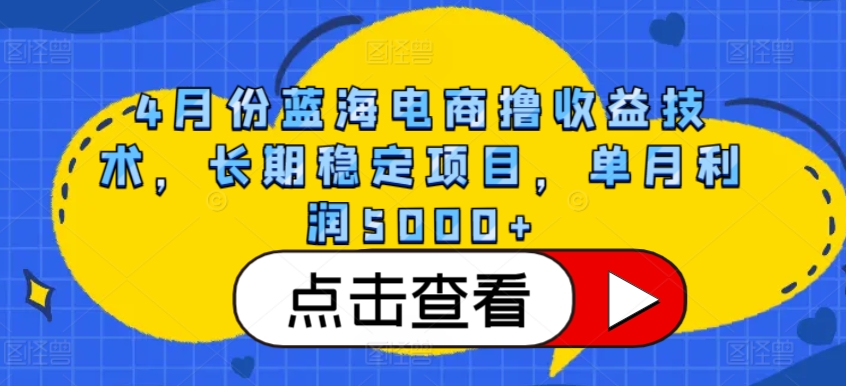 4月份蓝海电商撸收益技术，长期稳定项目，单月利润5000+【揭秘】-婷好网络资源库