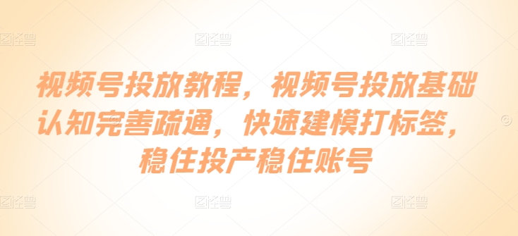 视频号投放教程，​视频号投放基础认知完善疏通，快速建模打标签，稳住投产稳住账号-婷好网络资源库