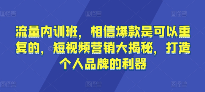 流量内训班，相信爆款是可以重复的，短视频营销大揭秘，打造个人品牌的利器-婷好网络资源库