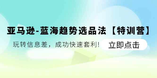 （11591期）亚马逊-蓝海趋势选品法【特训营】：玩转信息差，成功快速套利!