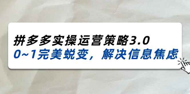 （11658期）2024_2025拼多多实操运营策略3.0，0~1完美蜕变，解决信息焦虑（38节）