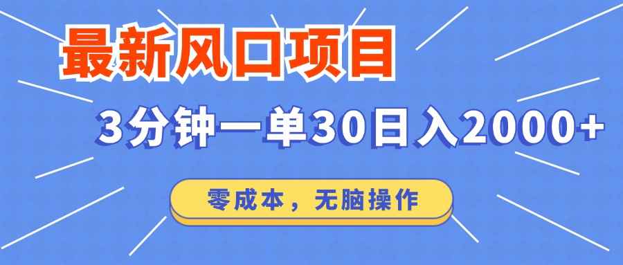 （12272期）最新风口项目操作，3分钟一单30。日入2000左右，零成本，无脑操作。