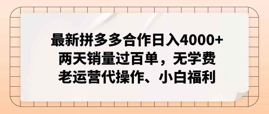 图片[1]-（12869期）拼多多最新合作日入4000+两天销量过百单，无学费、老运营代操作、小白福利