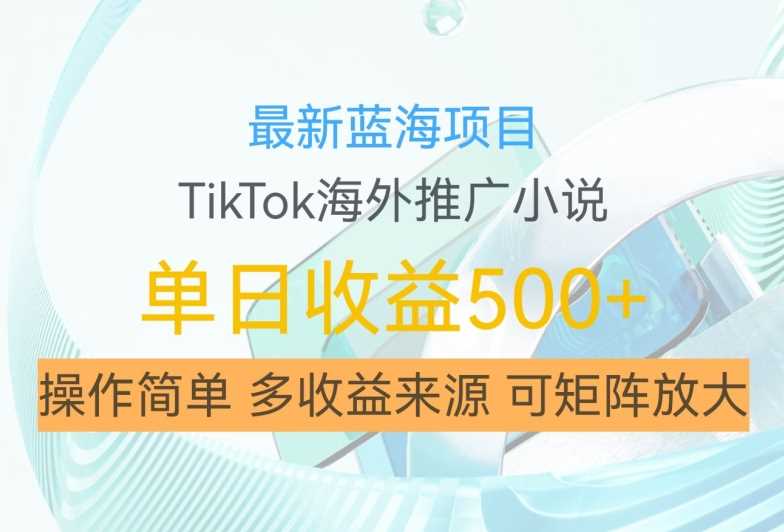 最新蓝海项目，利用tiktok海外推广小说赚钱佣金，简单易学，日入500+，可矩阵放大【揭秘】